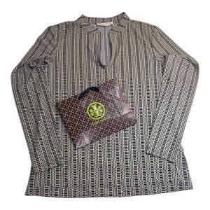 Tory Burch Long-sleeved Tunic Blouse geometric design and the iconic logo Size M